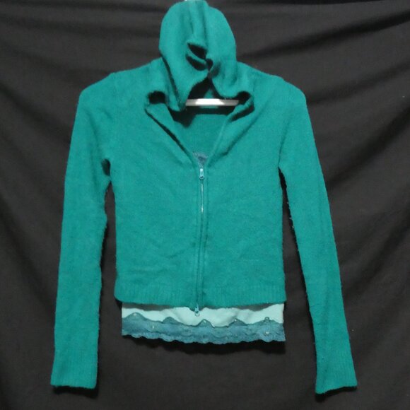 Unique Item | TAKEOUT | medium | Zip-Up Hooded Sweater - Lace Cami - Combo - Picture 1 of 15